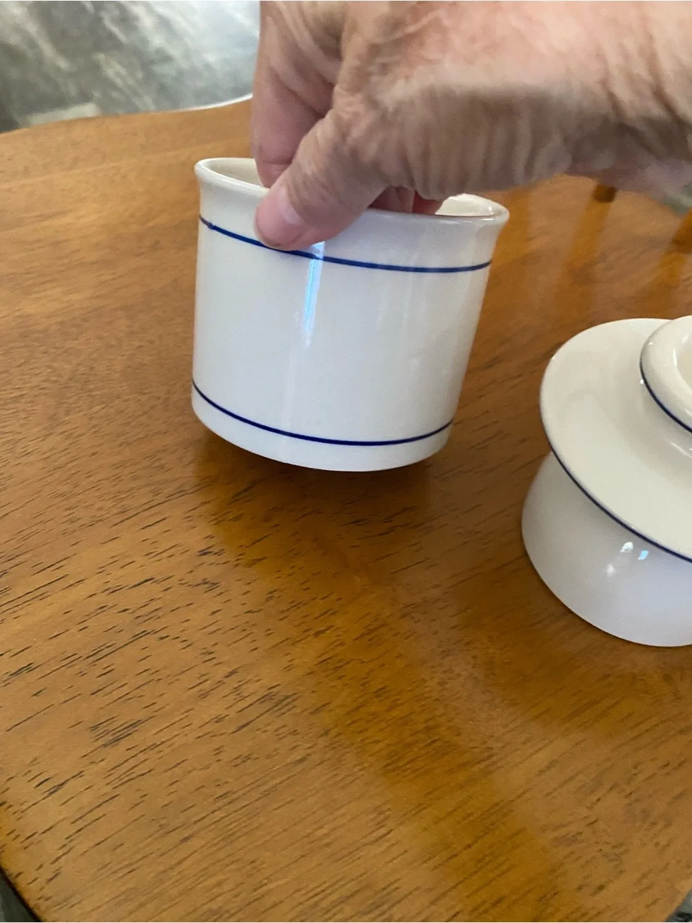 White Ceramic Butterbell Blue Trim - Home Dining